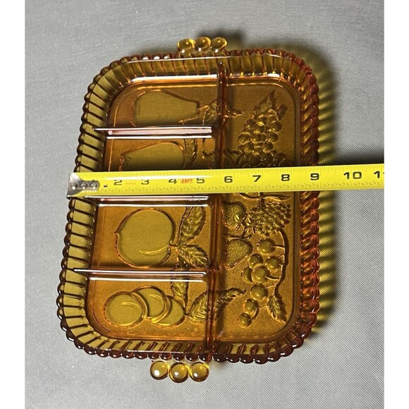 Vintage Indiana Amber Depression Glass Fruit Platter Serving Divided Tray - Picture 6 of 10